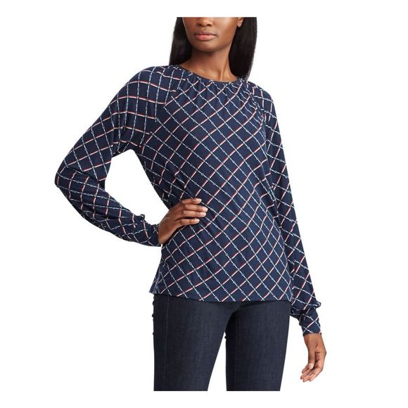 RALPH LAUREN Womens Navy Printed Long Sleeve Crew Neck Top XL - Picture 1 of 2